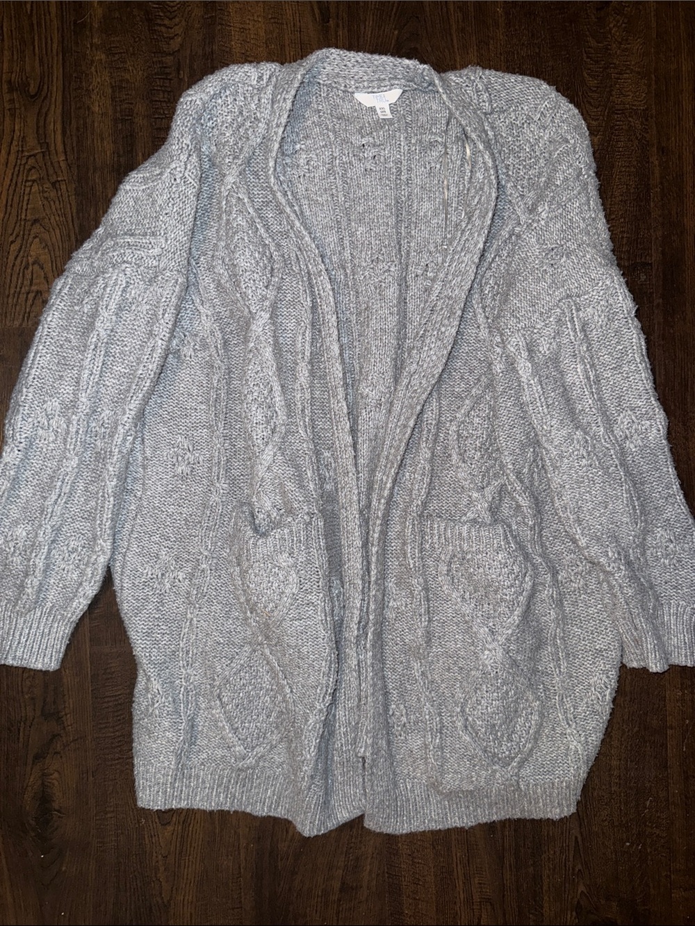 Time and Tru Light Gray Cable Knit Open-Front Cardigan